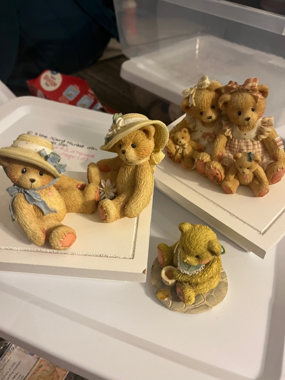 Cherished Teddies yellow and cream ceramic bear figurine set